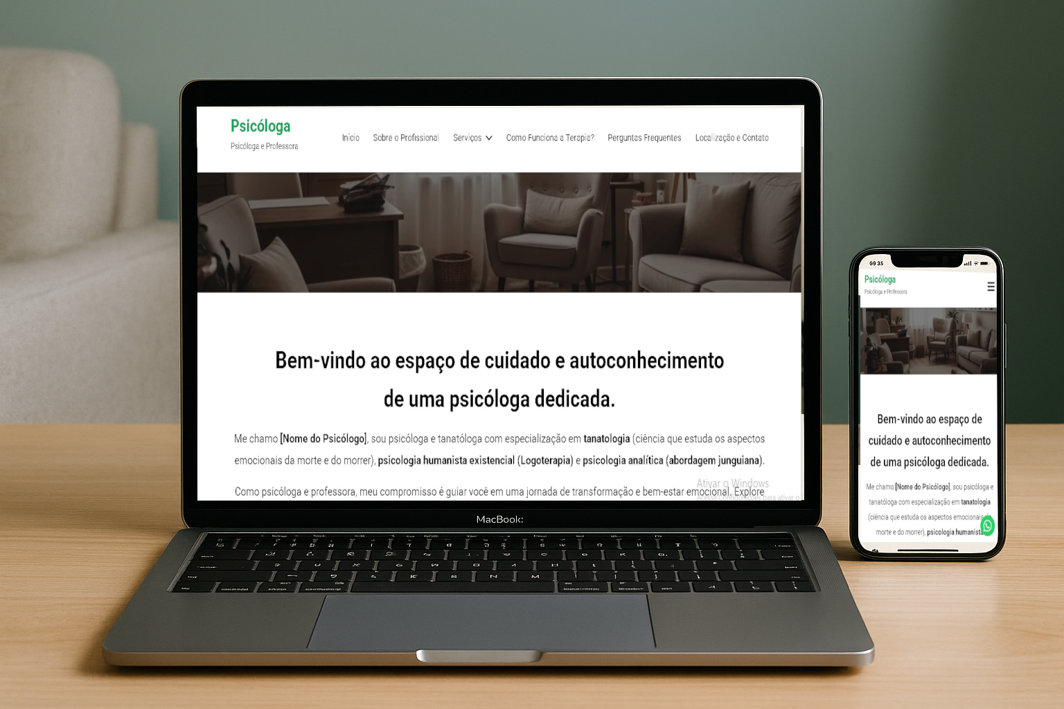 Modelo de site para Psicologia - Online e Presencial